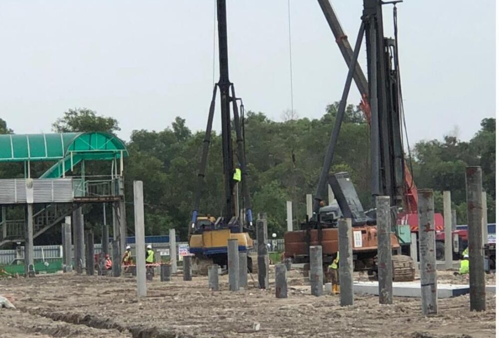 Piling works in progress at an industrial site
